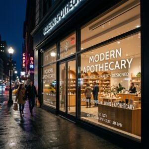 Night View Storefront Window Branding
