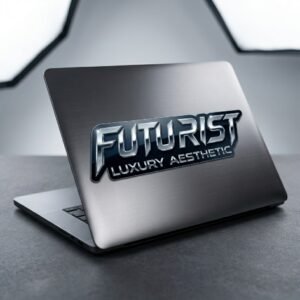 Custom Futuristic Metallic Logo Text Decal for Business Branding & Tech Designs