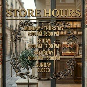Business Store Hours Window Vinyl Lettering Decal